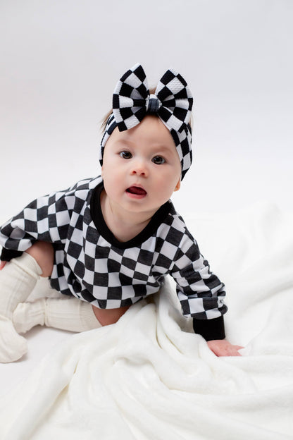 Black and White Checkered Headwrap Bow