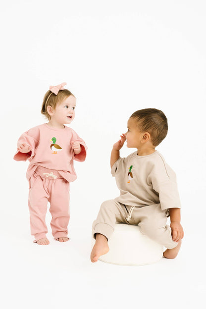 Beige Duck Embroidered Slouchy Set