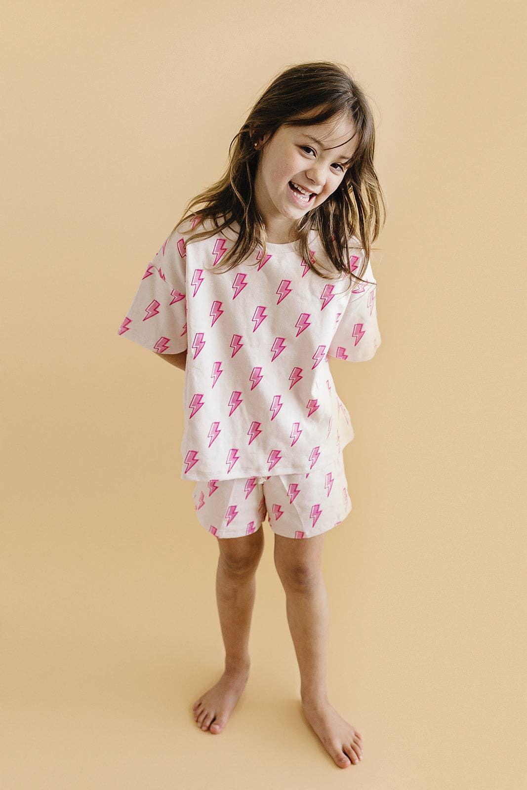Pink Bolts Shorts Set