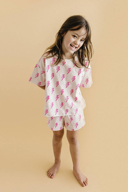 Pink Bolts Shorts Set
