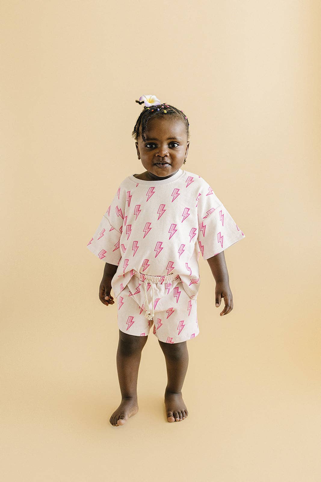 Pink Bolts Shorts Set