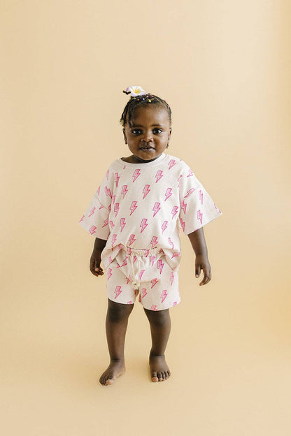 Pink Bolts Shorts Set