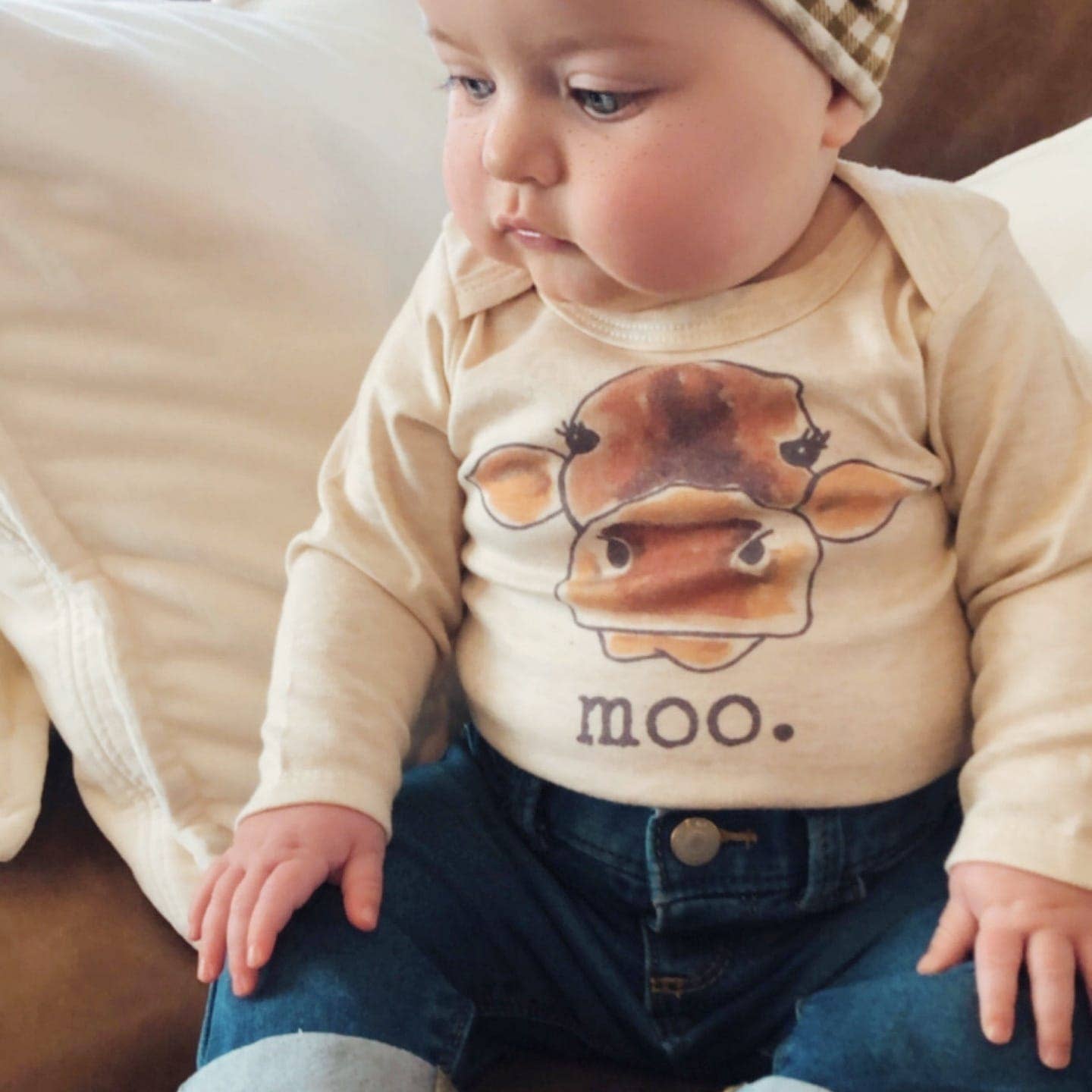 "MOO" Cow Country Western Farm Baby Summer Clothing