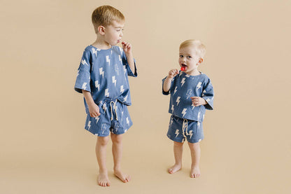 Blue Bolts Shorts Set