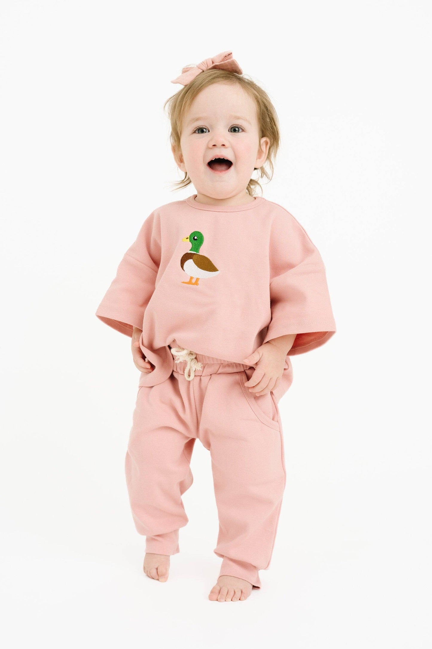 Pink Duck Embroidered Slouchy Set