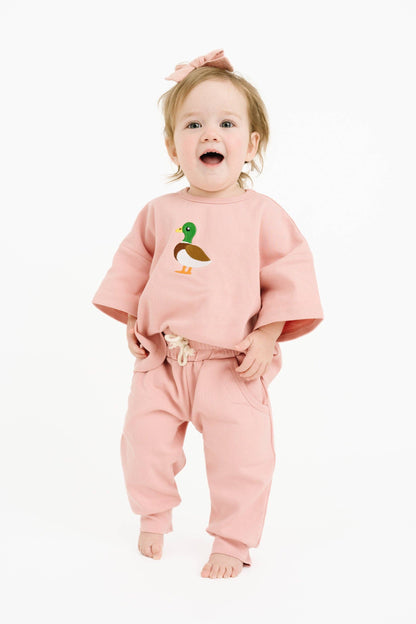 Pink Duck Embroidered Slouchy Set