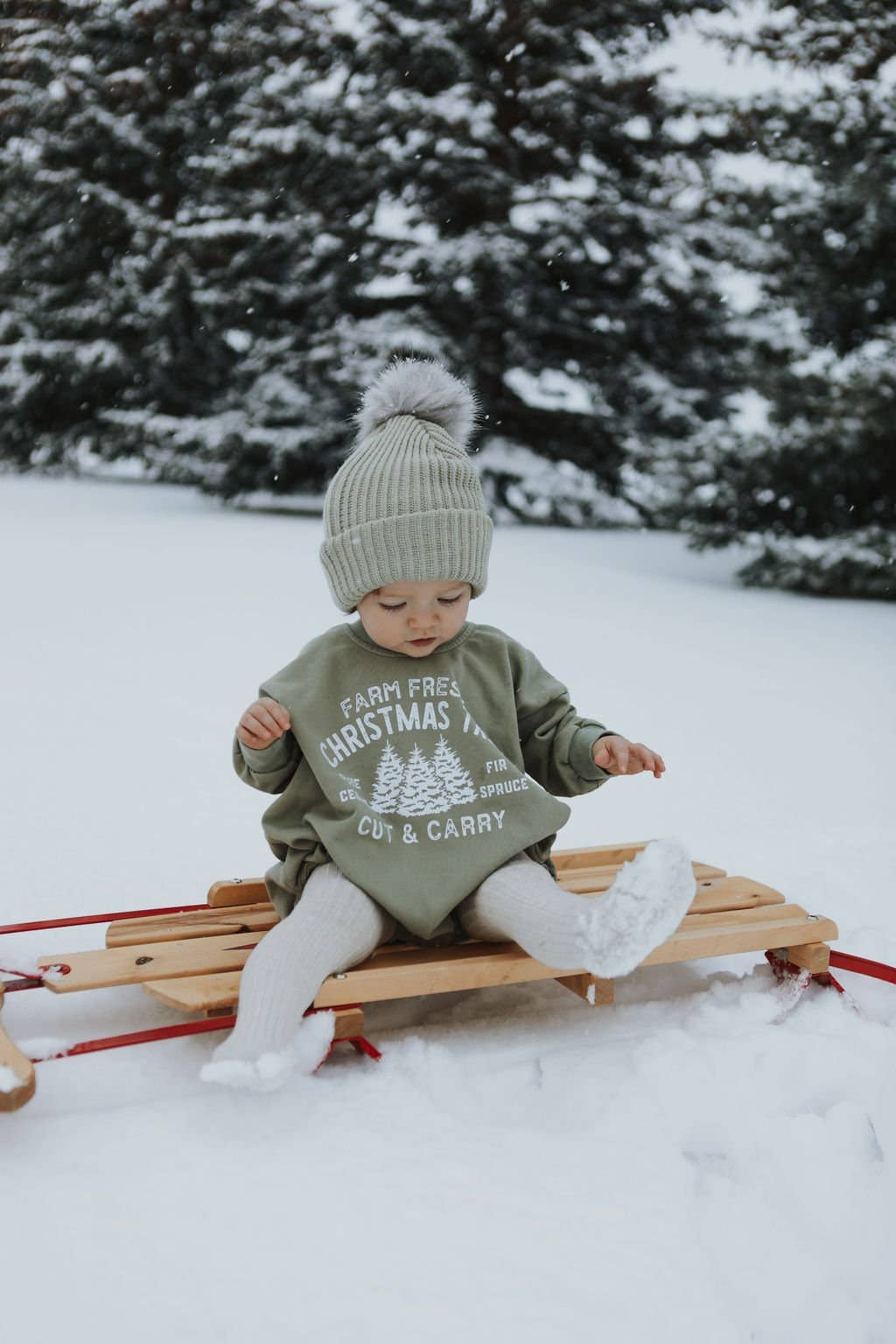 Farm Fresh Christmas Trees Oversized Sweatshirt Romper: Dark Sage