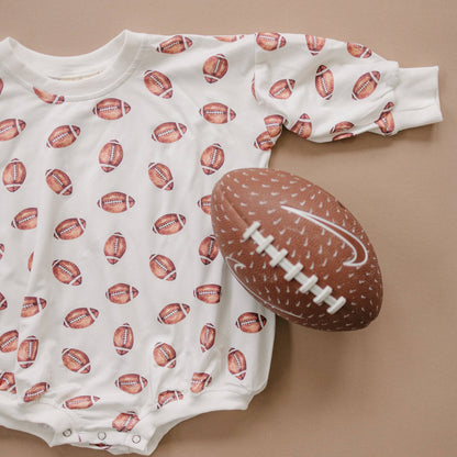 Football Print Bamboo Bubble Romper Fall Outfit