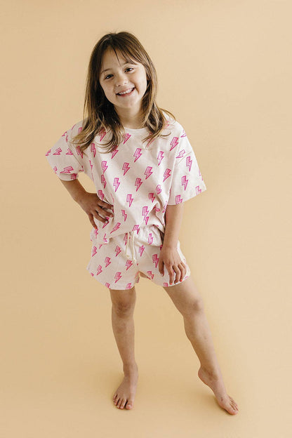 Pink Bolts Shorts Set