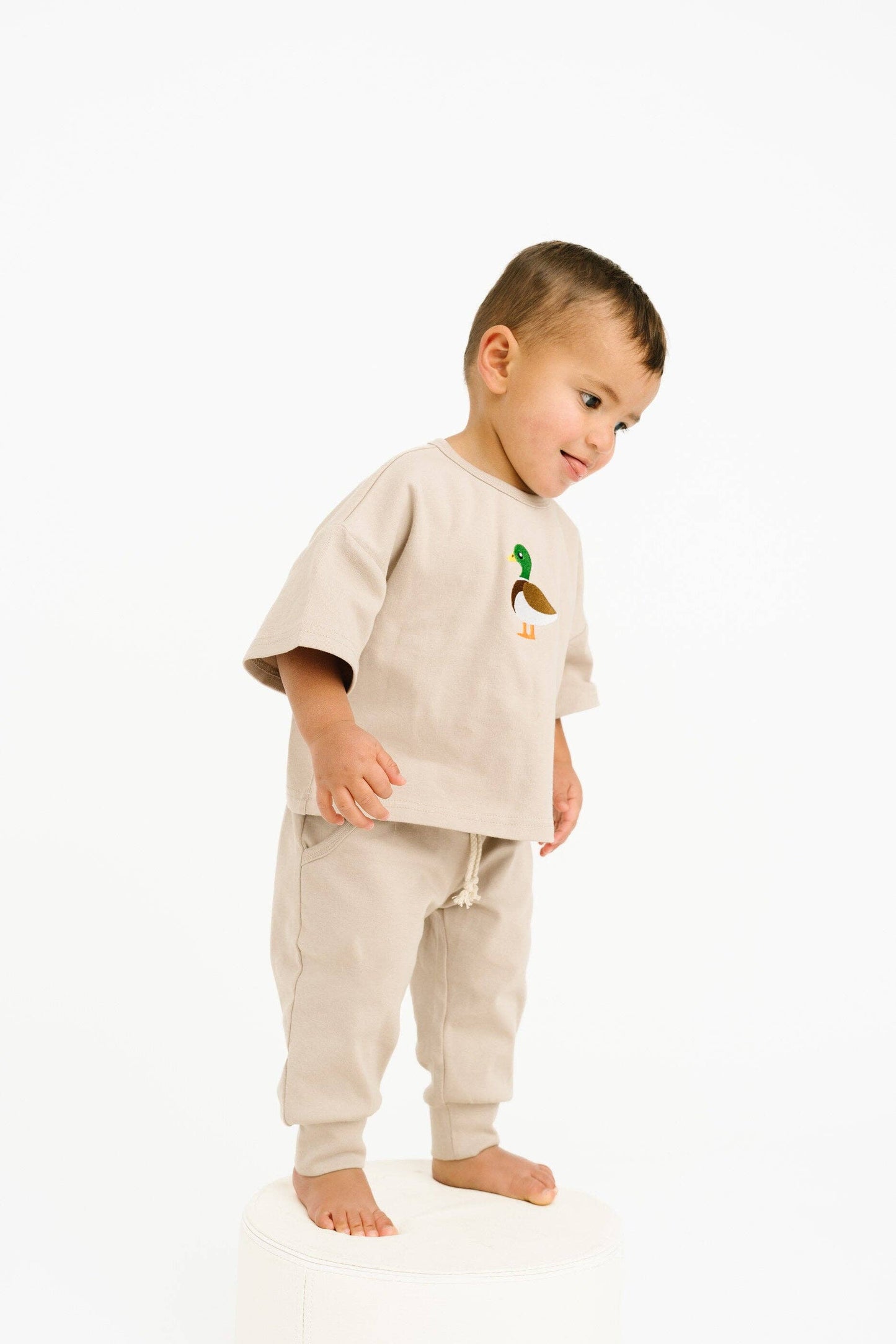 Beige Duck Embroidered Slouchy Set