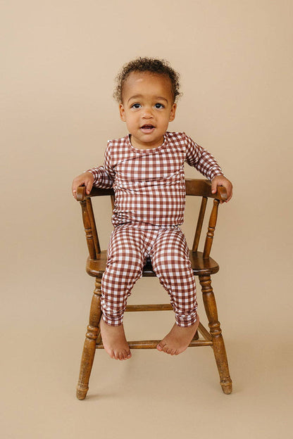 Chocolate Gingham Bamboo Two Piece Set
