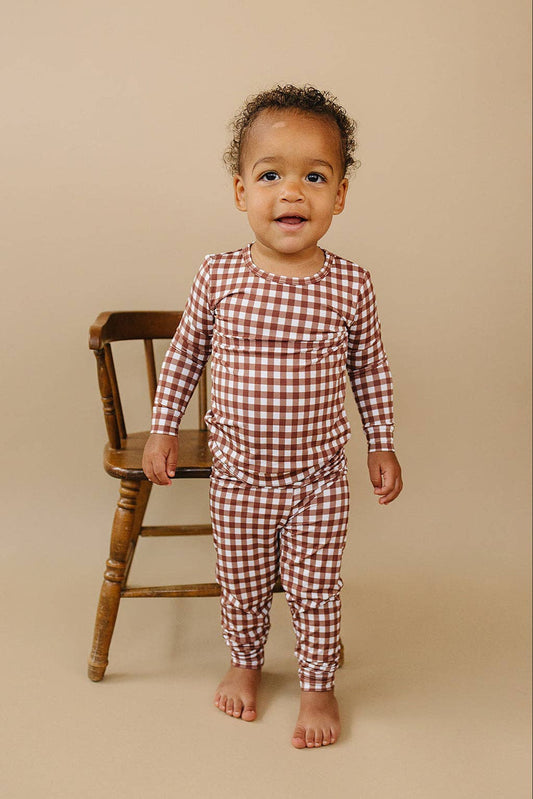 Chocolate Gingham Bamboo Two Piece Set