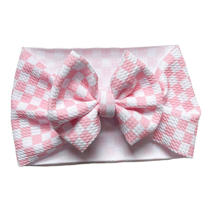 Hot Pink Checker Print Headwrap Bow