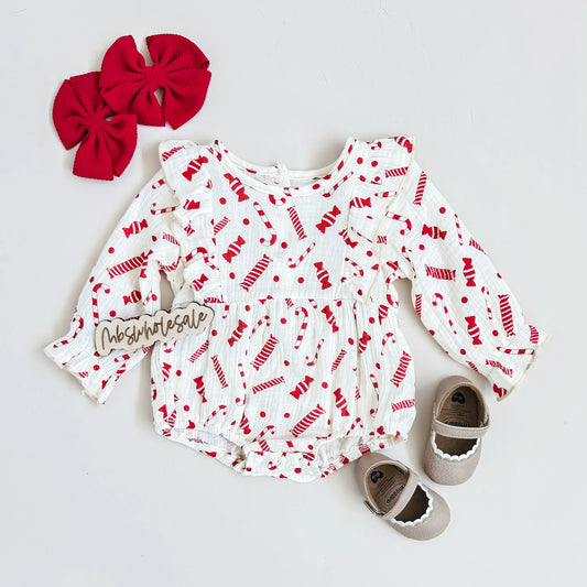 Candy Cane Linen Romper