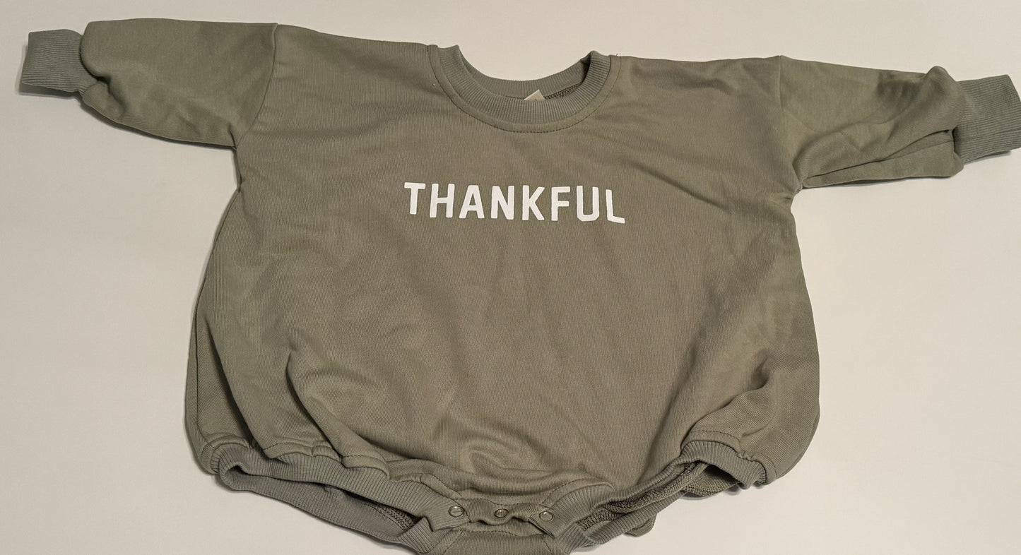 Thankful Sweatshirt Romper: Dark Sage