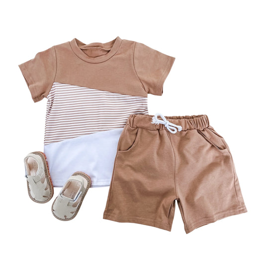 Beige Stripe Short Set