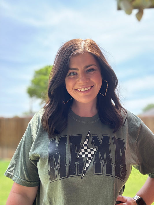 Mama Checkered Lightening Bolt Tee