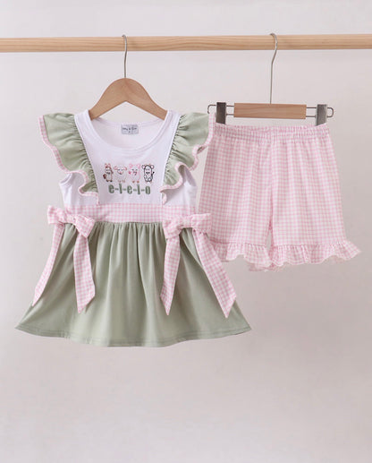 E-I-E-I-O Embroidery Ruffle Shorts Set