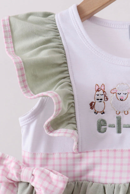 E-I-E-I-O Embroidery Ruffle Shorts Set