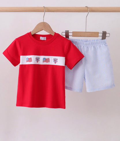 Patriotic Embroidery Bub Short Set
