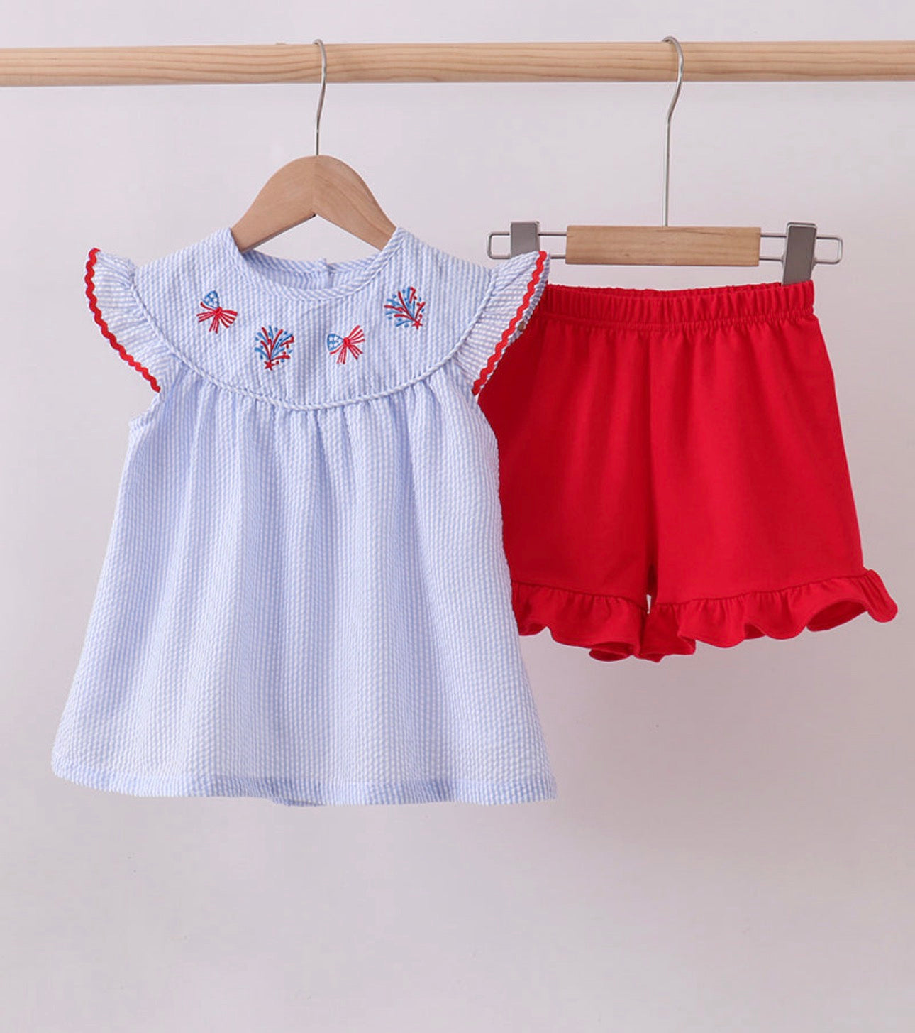 Patriotic Embroidery Sis Short Set