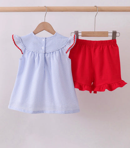 Patriotic Embroidery Sis Short Set