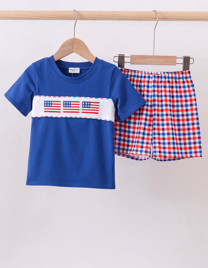 American Flag Embroidery Gingham Set