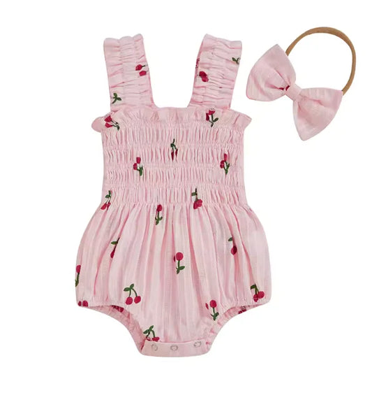 Cherry Scrunch Romper + Bow