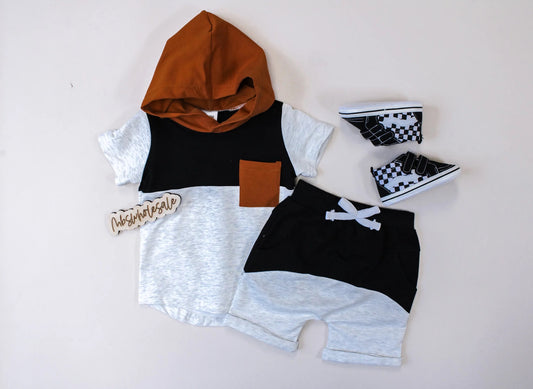 Color Block Hooded Set