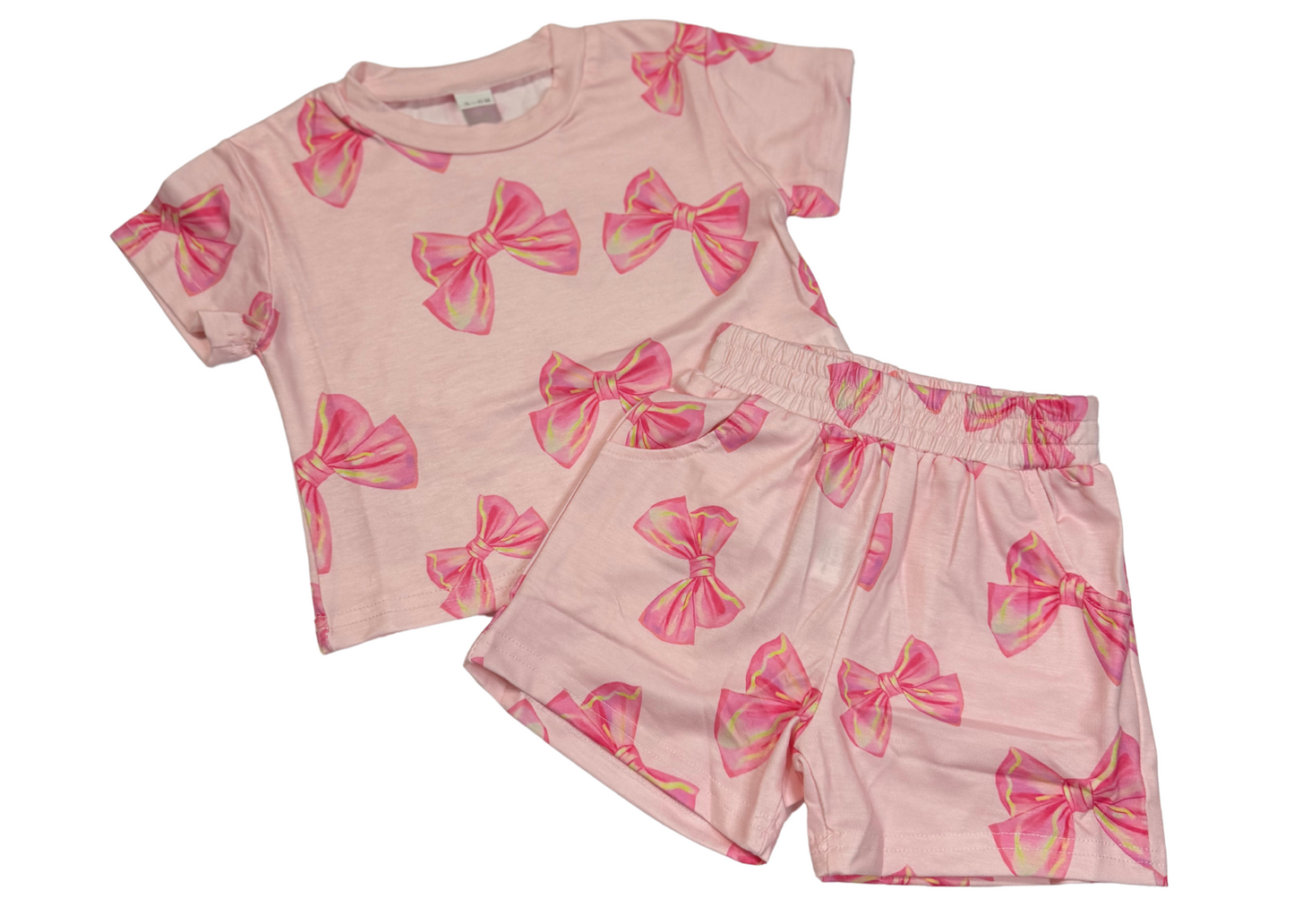 Pink Bow Shorts Set