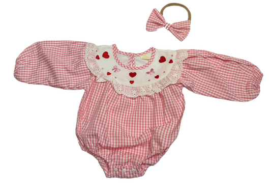 Smocked Heart Pink Romper