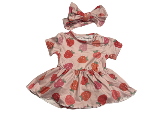 Strawberry Dreams Dress & Bow Set