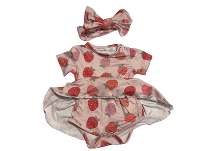 Strawberry Dreams Dress & Bow Set