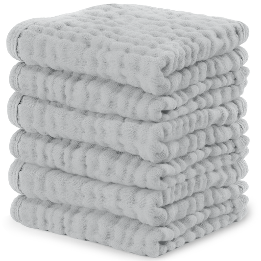 Heather Blue Muslin Baby Washcloths, Soft 10"x10" Cotton by Comfy Cubs / 6-Pack 10”X10”
