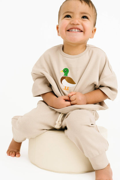 Beige Duck Embroidered Slouchy Set