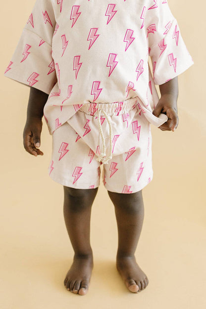 Pink Bolts Shorts Set