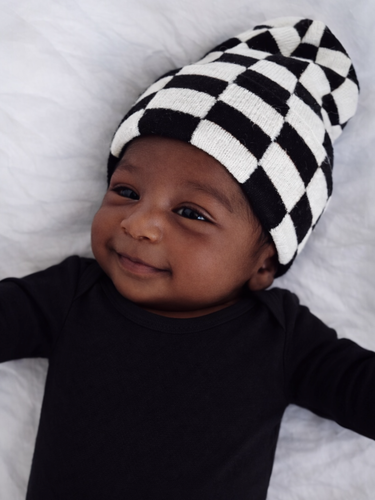 Baby's First Hat, Black/Sand Checkerboard
