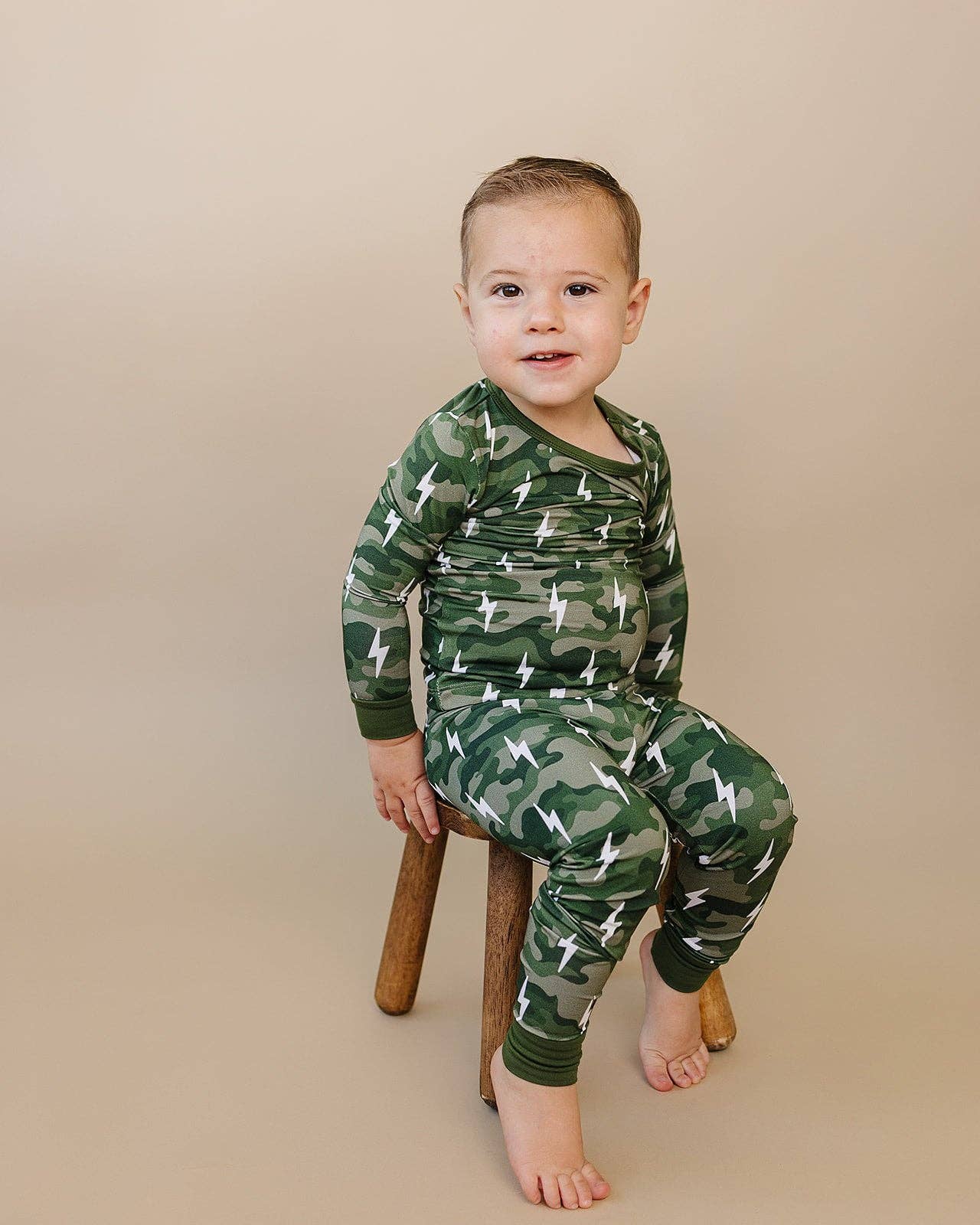 Green Camo Bolts Bamboo Two Piece Set