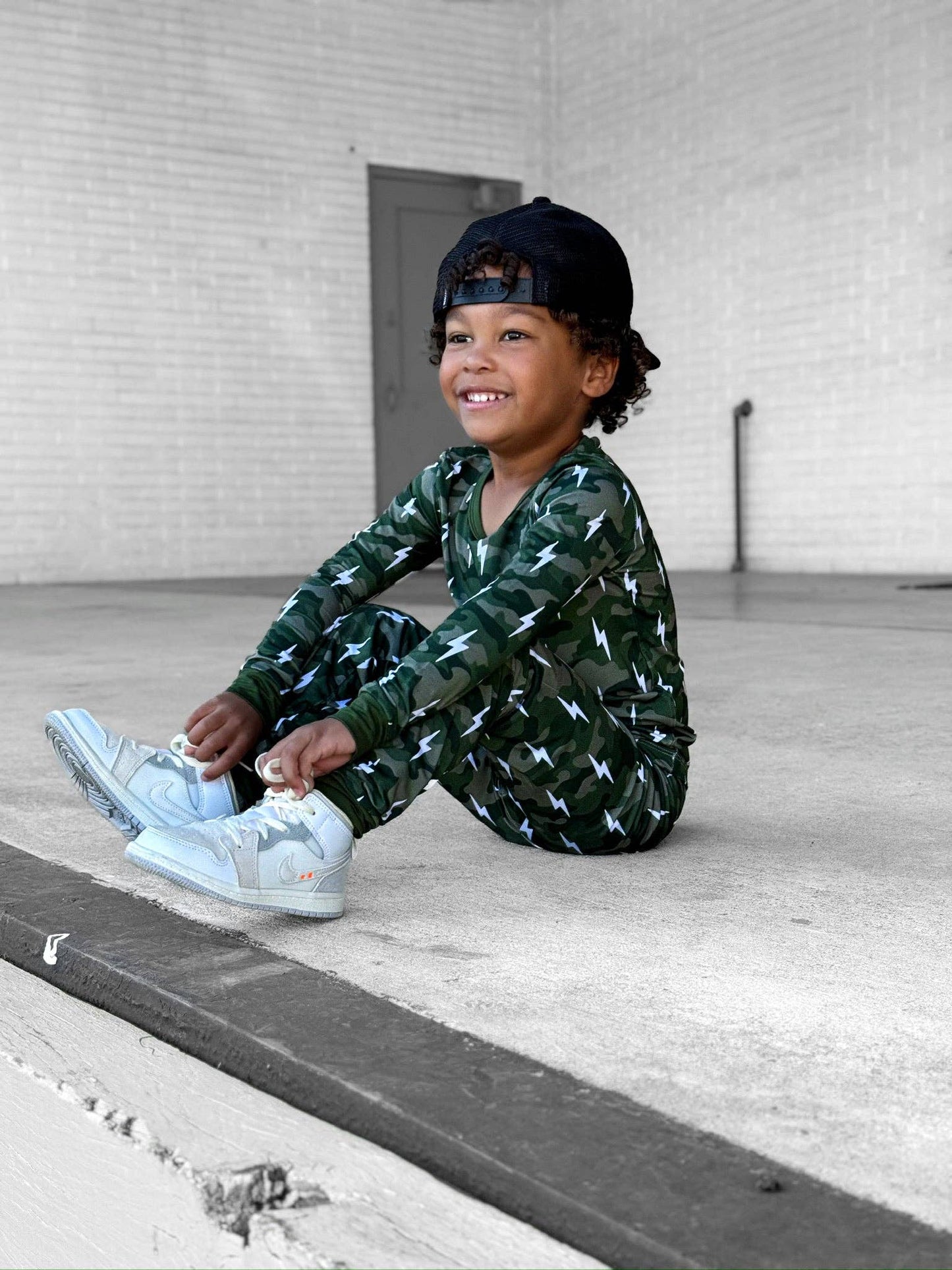 Green Camo Bolts Bamboo Two Piece Set