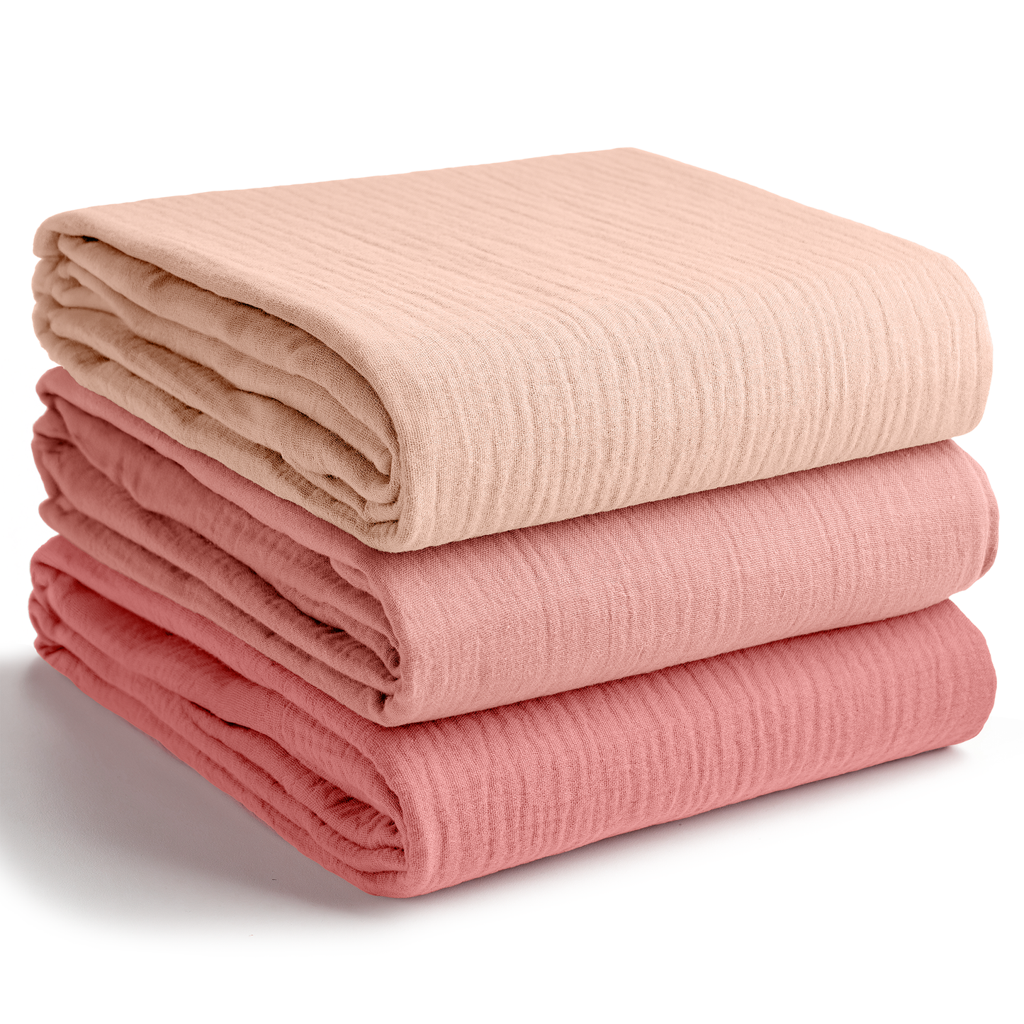 Muslin Swaddle Blankets Pack of 3 by Comfy Cubs: Blush - Bold Blush - Dusty Rose