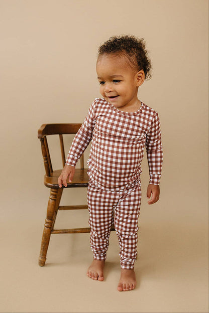 Chocolate Gingham Bamboo Two Piece Set