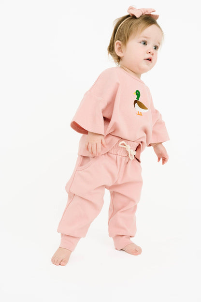 Pink Duck Embroidered Slouchy Set