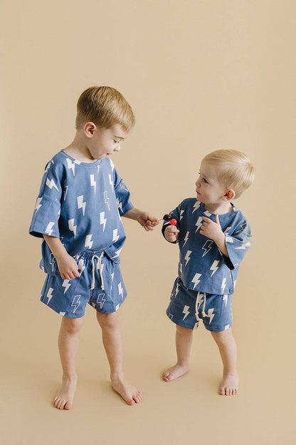 Blue Bolts Shorts Set