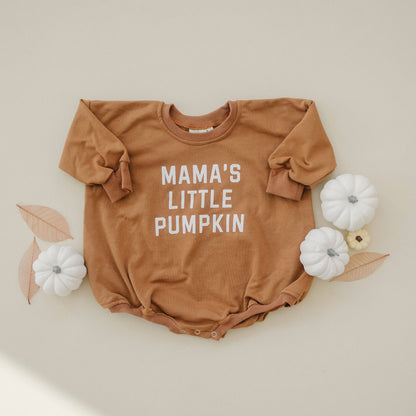 Mama's Little Pumpkin Fall Baby Sweatshirt Romper Bubble: Burnt Orange