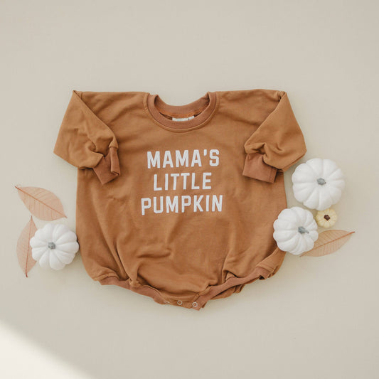 Mama's Little Pumpkin Fall Baby Sweatshirt Romper Bubble: Burnt Orange