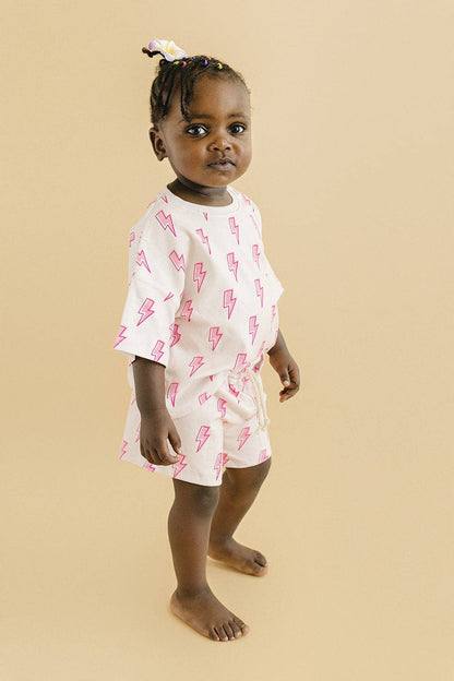 Pink Bolts Shorts Set