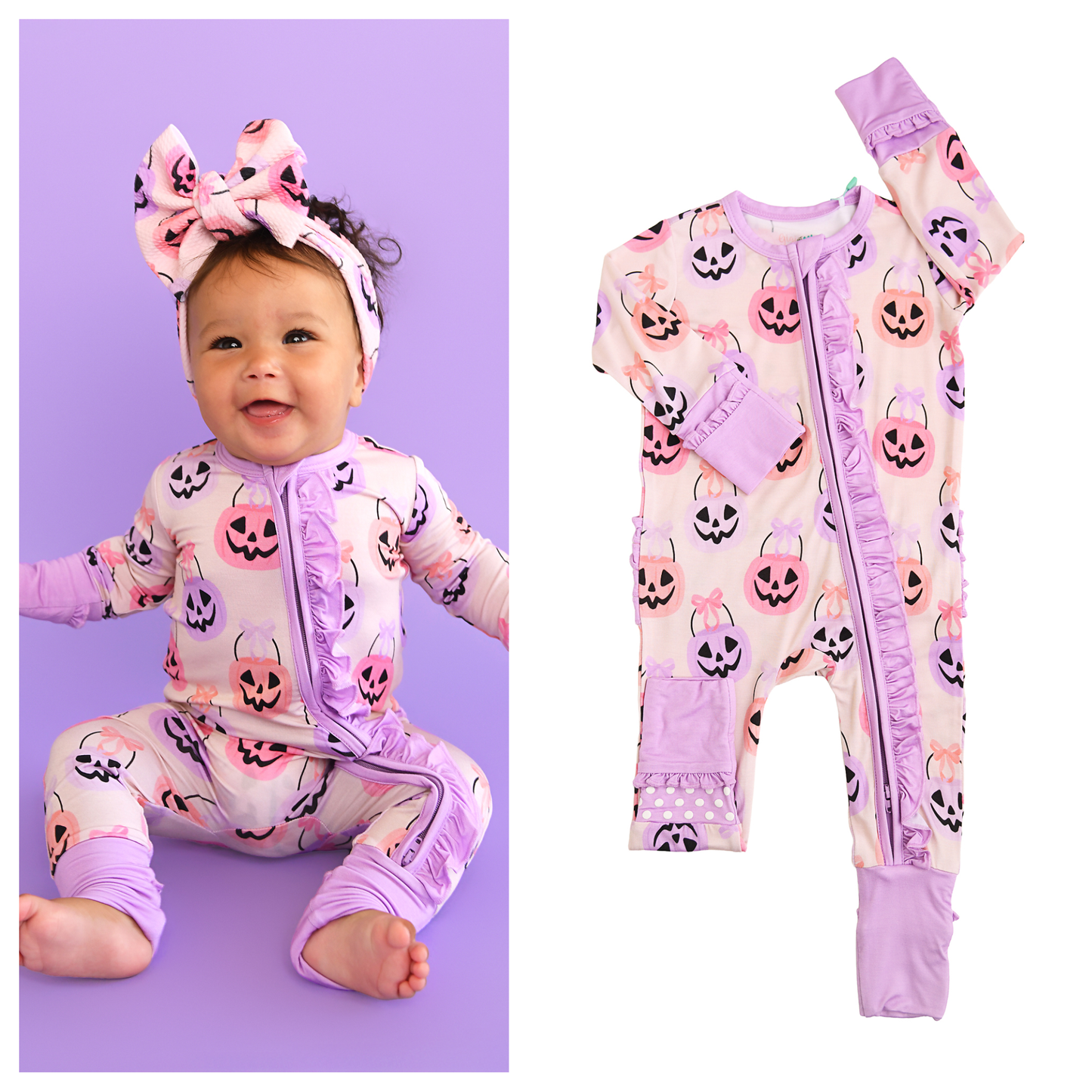 Emmy Ruffle Zippy Bamboo Halloween Pumpkins