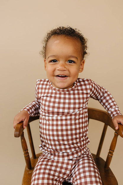 Chocolate Gingham Bamboo Two Piece Set