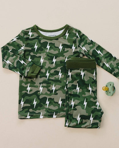 Green Camo Bolts Bamboo Two Piece Set